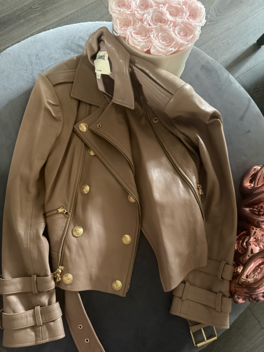 L'AGENCE Billy Belted  Leather Moto Jacket with Gold Hardware - Picture 4 of 5